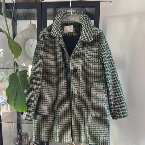 Zara Green and Black Tweed Pea Coat Classic Design - Picture 8 of 8